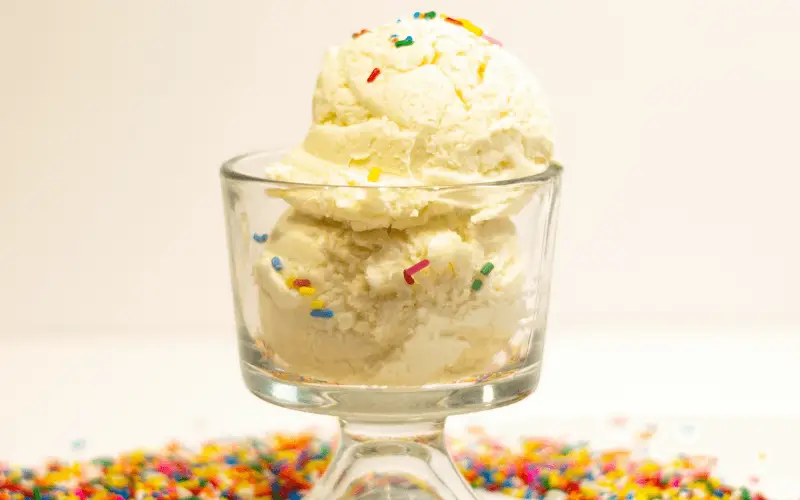 vanilla ice cream in a dish with sprinkles