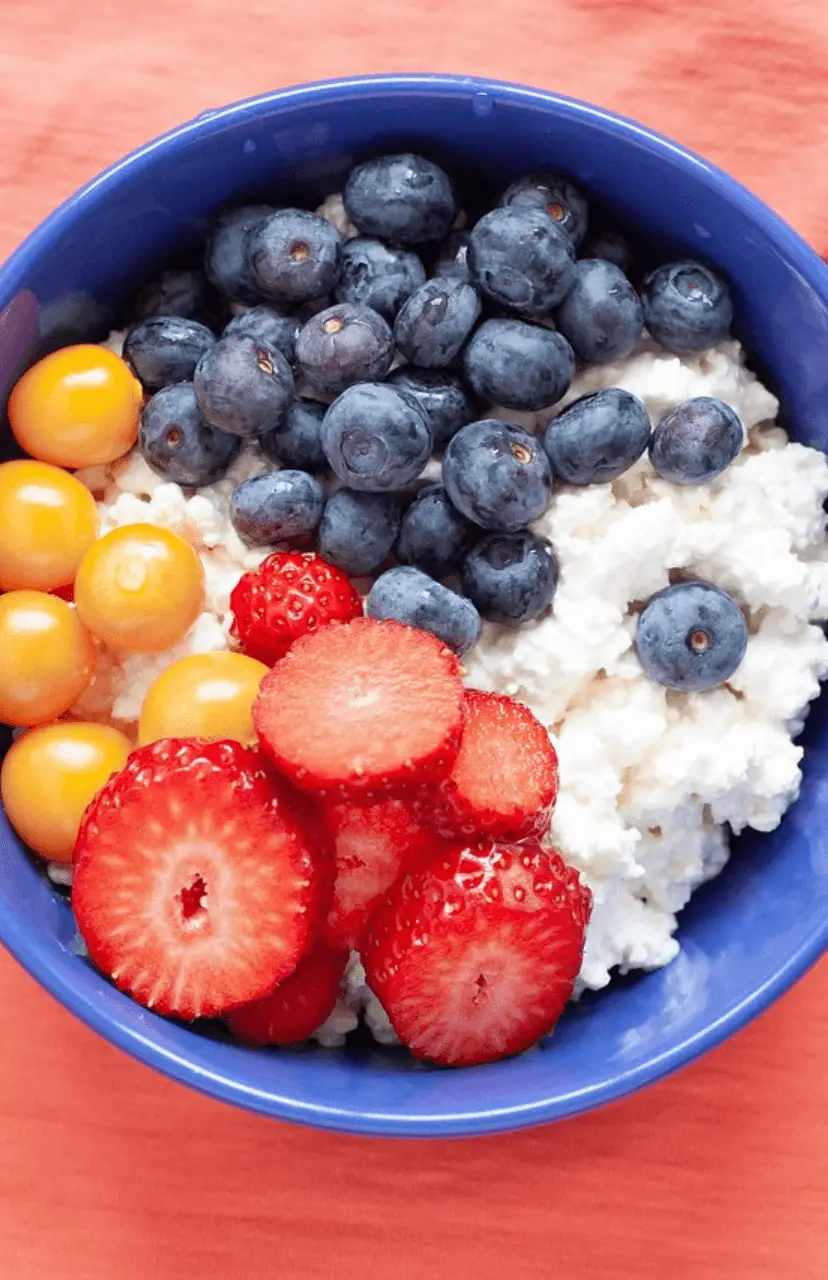 Cottage Cheese in a bowl with fruit